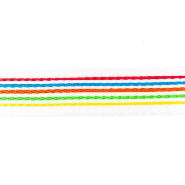 Gurtband 40mm Breite Weiß mit Multicolor Streifen Rot,Azur,Orange,Grün,Gelb